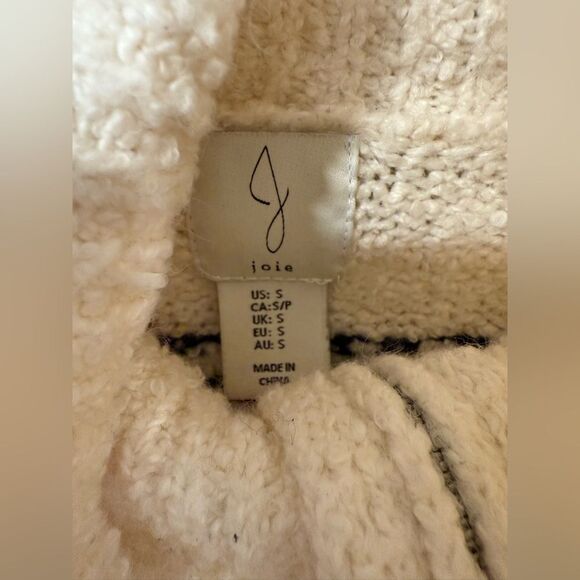 JOIE Women's Cream Black Aztec Fair Isle Pattern Half Zip Chunky Crop Sweater, S - Picture 4 of 4